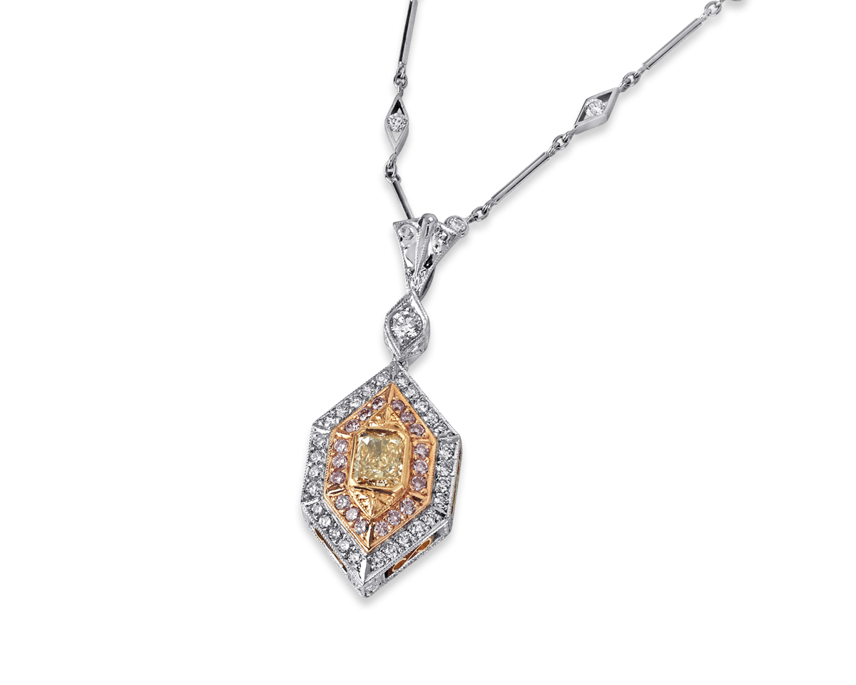 Art Deco Fancy Yellow and Pink Diamond Pendant