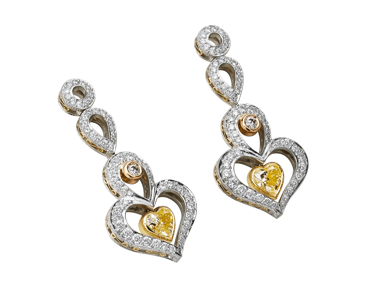 Fancy Colored Diamond Heart Shaped Earrings