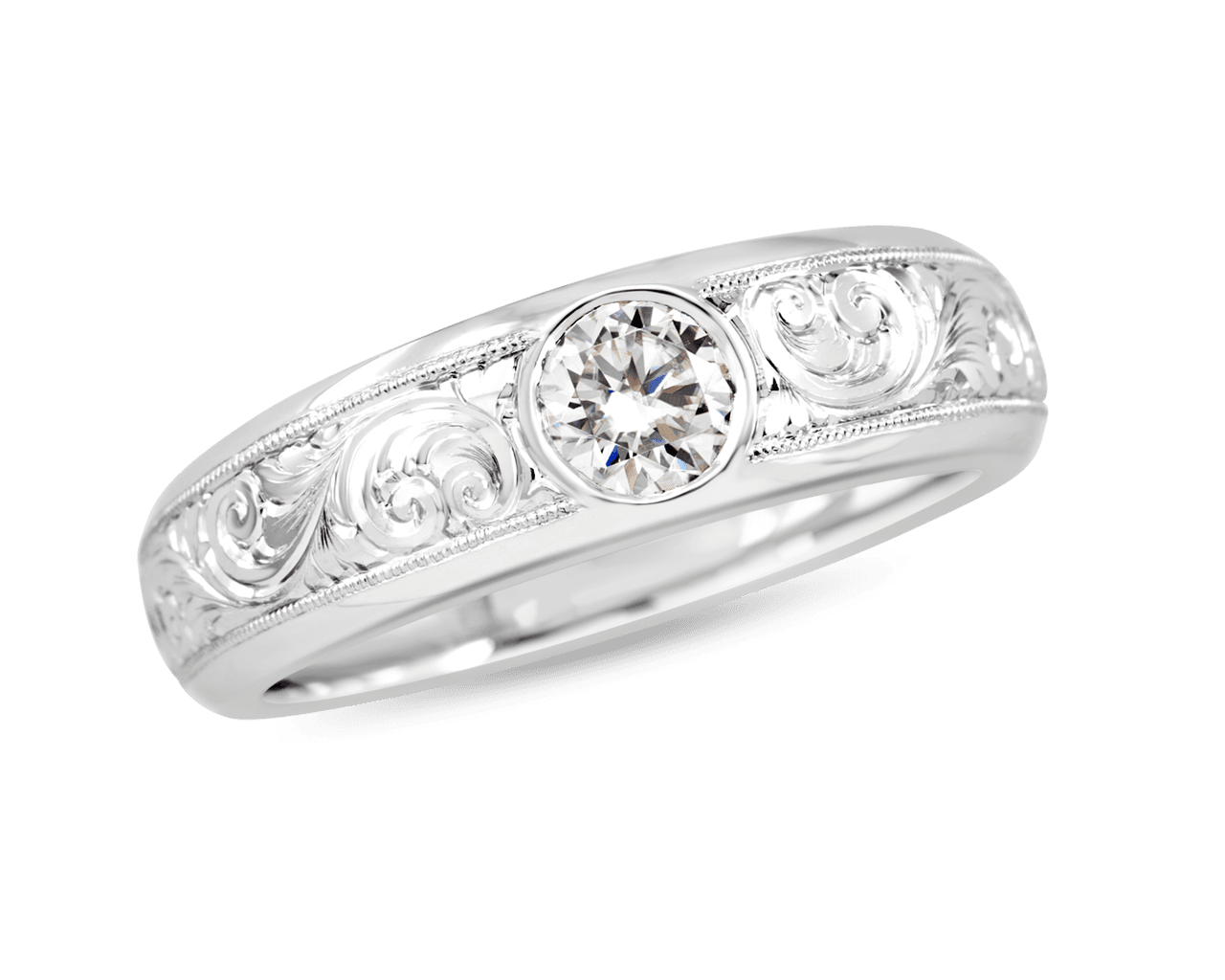 Mens Engraved Band with Round Center